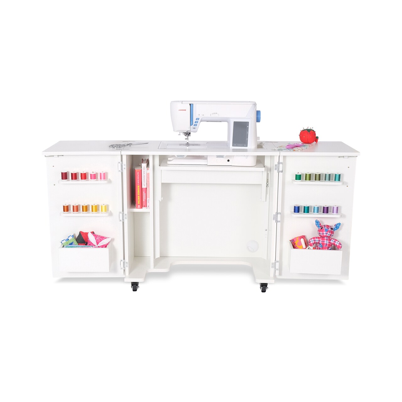 Kangaroo Bandicoot Sewing Cabinet with Lift – Compact Quilting & Sewing Machine Table with Storage, Expandable Work Surface and Rolling Casters